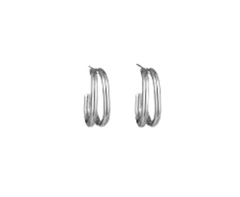 E1525-1 Oorbellen Dubbele Ring - Zilver