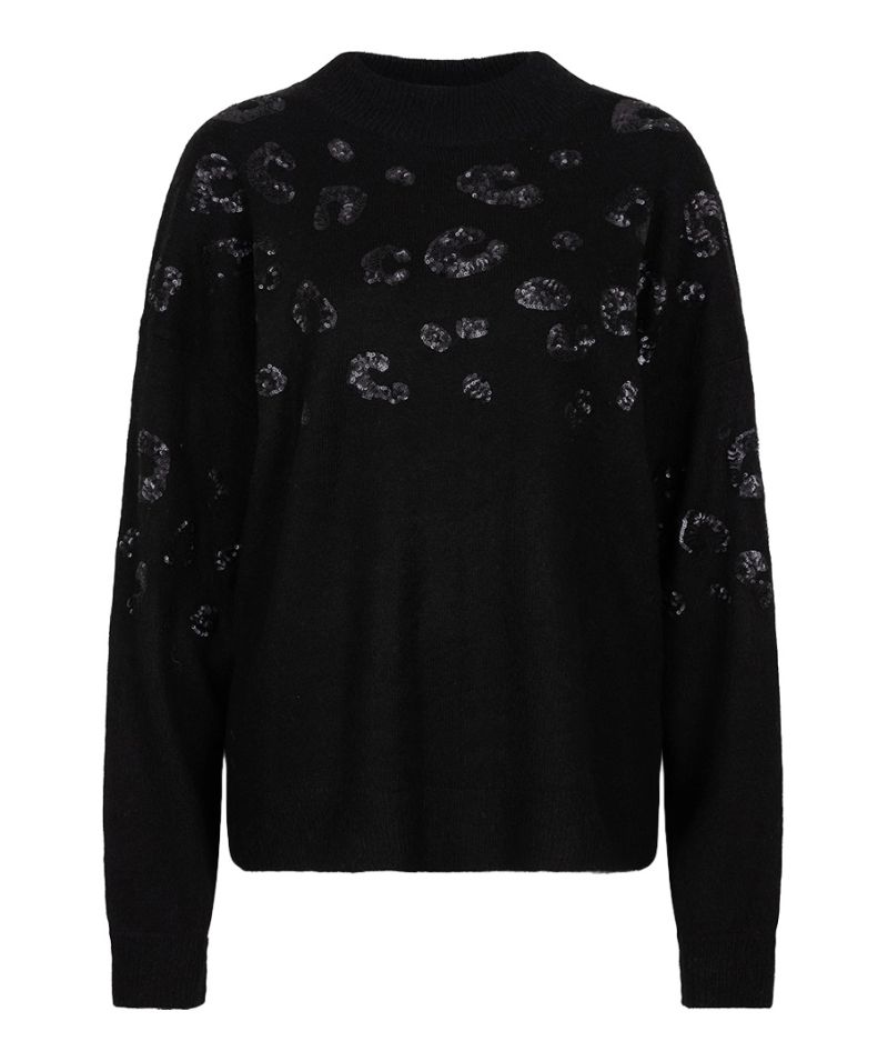 F24.27500 Pullover Animal Sequins - Zwart