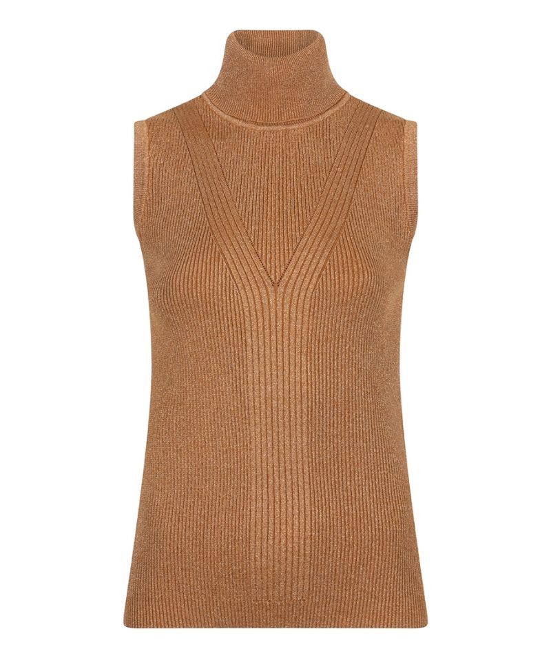 F24.31500 Mouwloze Top met Col - Caramel