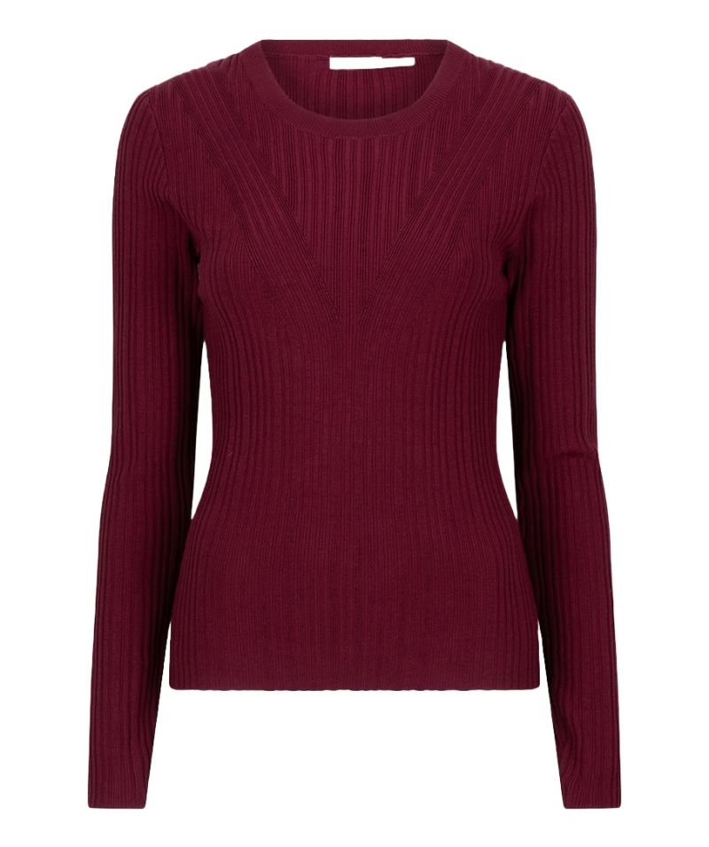 F24.07503 Pullover met Rib V-Design - Wine Red