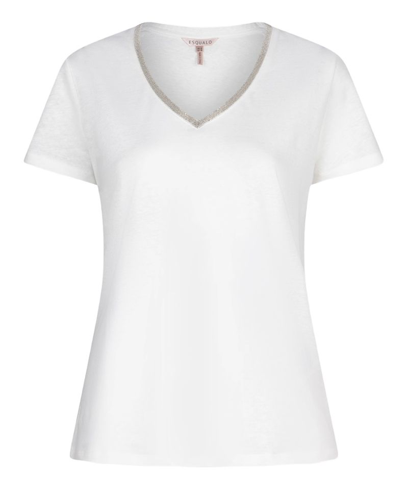 HS24.30225 T-Shirt met Fancy Neckline - Off White