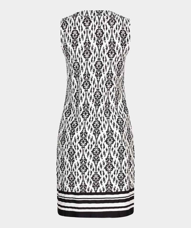 HS24.30233 Mouwloze jurk met Ikat Print - Wit/Zwart