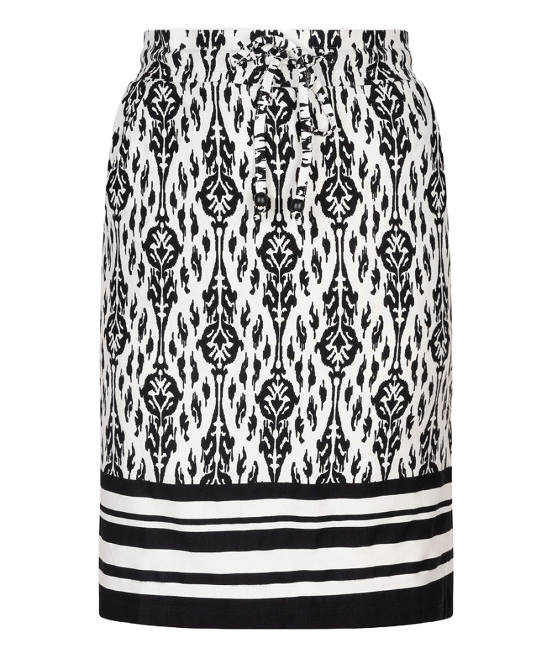 HS24.30236 Midi Rok met Ikat Print - Wit/Zwart