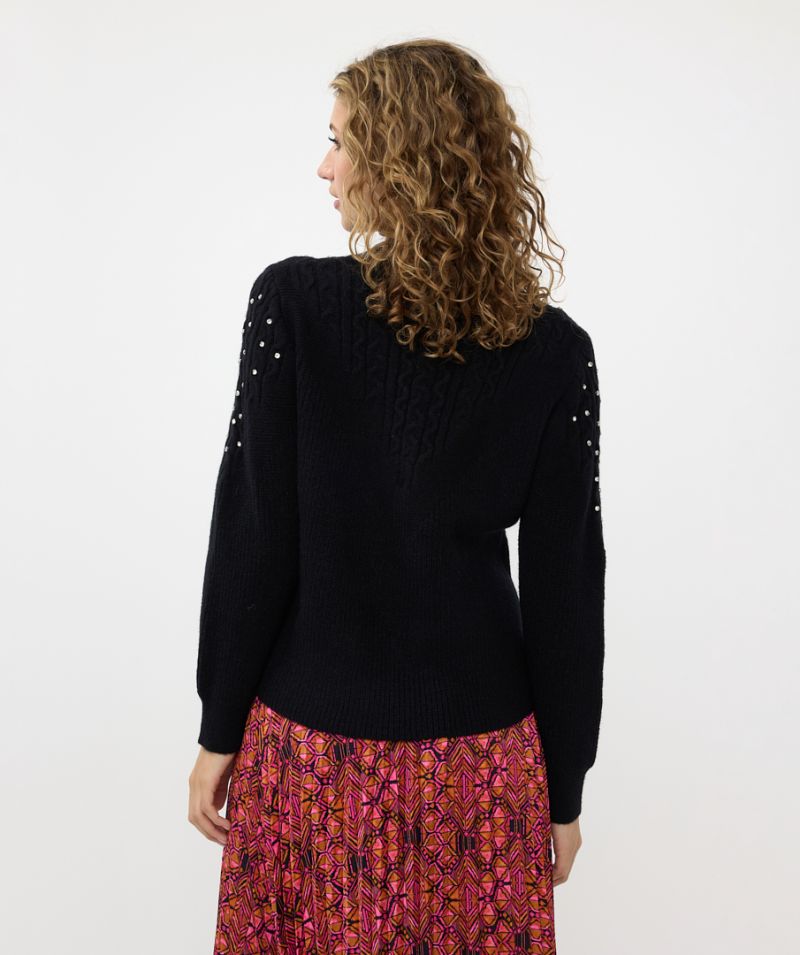 F24.02501 Pullover met Steentjes - Zwart