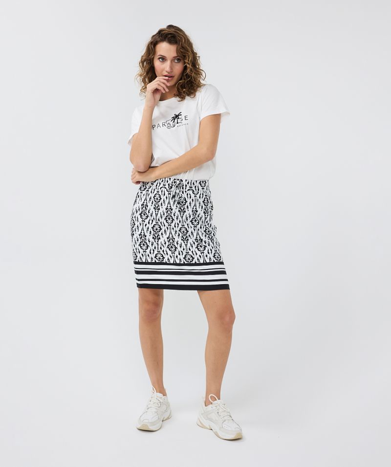 HS24.30236 Midi Rok met Ikat Print - Wit/Zwart