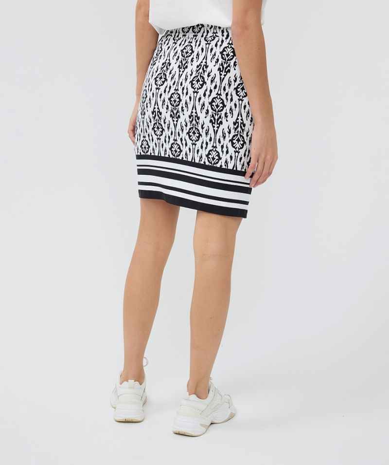 HS24.30236 Midi Rok met Ikat Print - Wit/Zwart