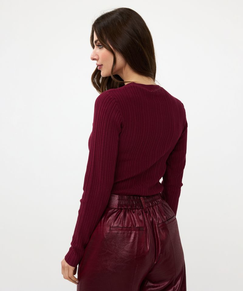 F24.07503 Pullover met Rib V-Design - Wine Red