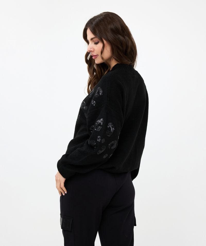 F24.27500 Pullover Animal Sequins - Zwart