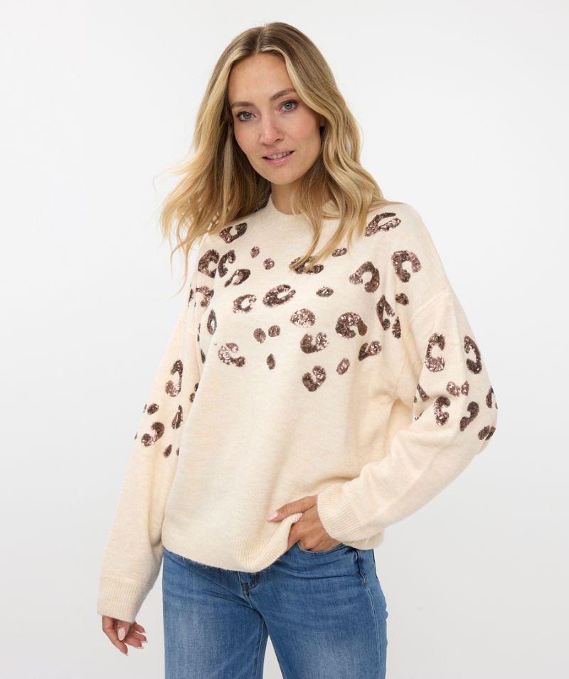 F24.27500 Pullover Animal Sequins - Beige