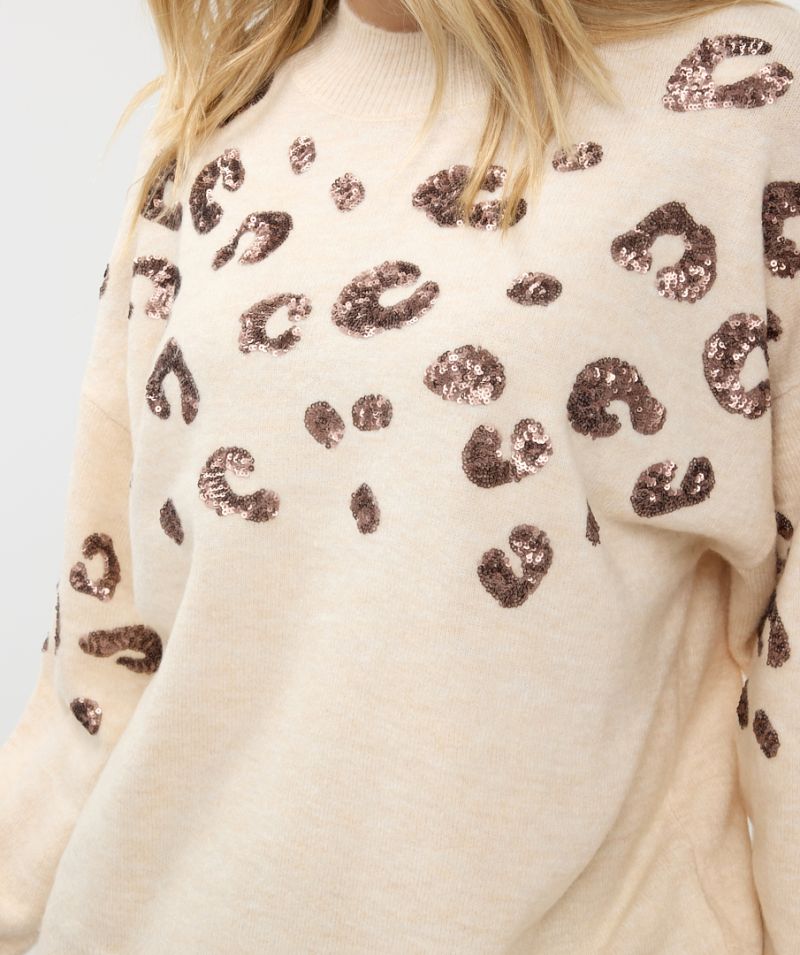 F24.27500 Pullover Animal Sequins - Beige