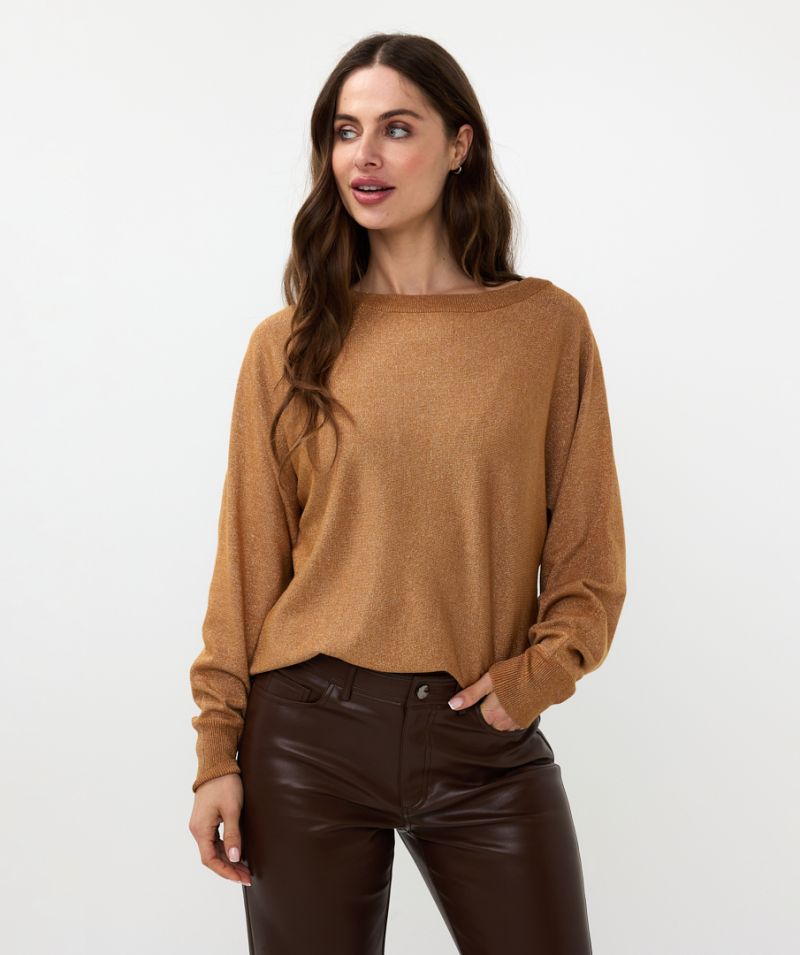 F24.31505 Sweater Batwing met Lurex - Caramel