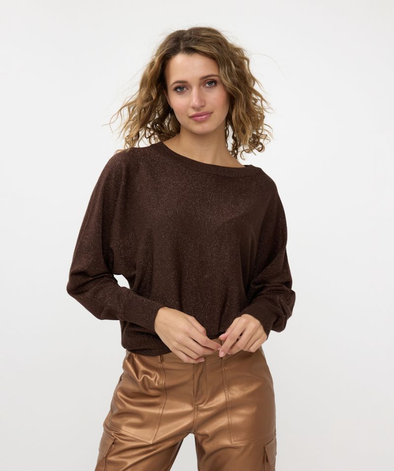 F24.31505 Sweater Batwing met Lurex - Chocolate