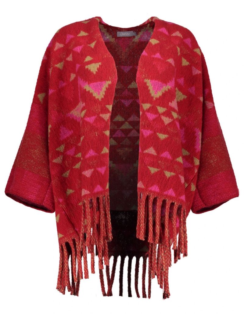 44601-20 Poncho Met Franjes - Rood