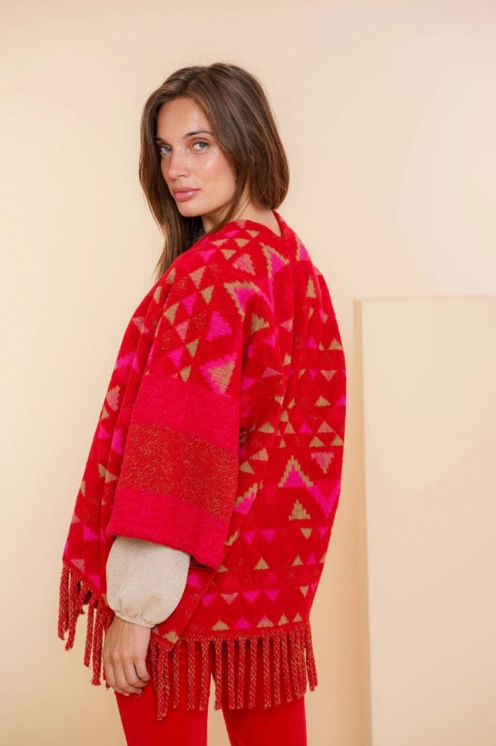 44601-20 Poncho Met Franjes - Rood