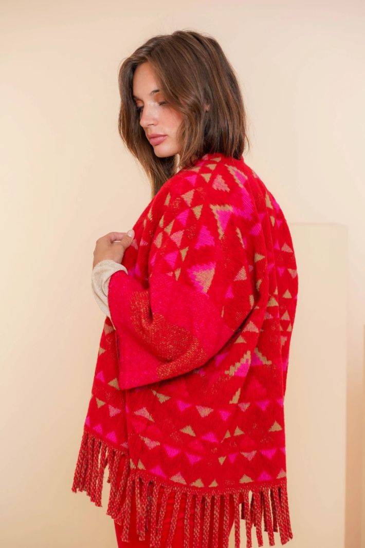 44601-20 Poncho Met Franjes - Rood