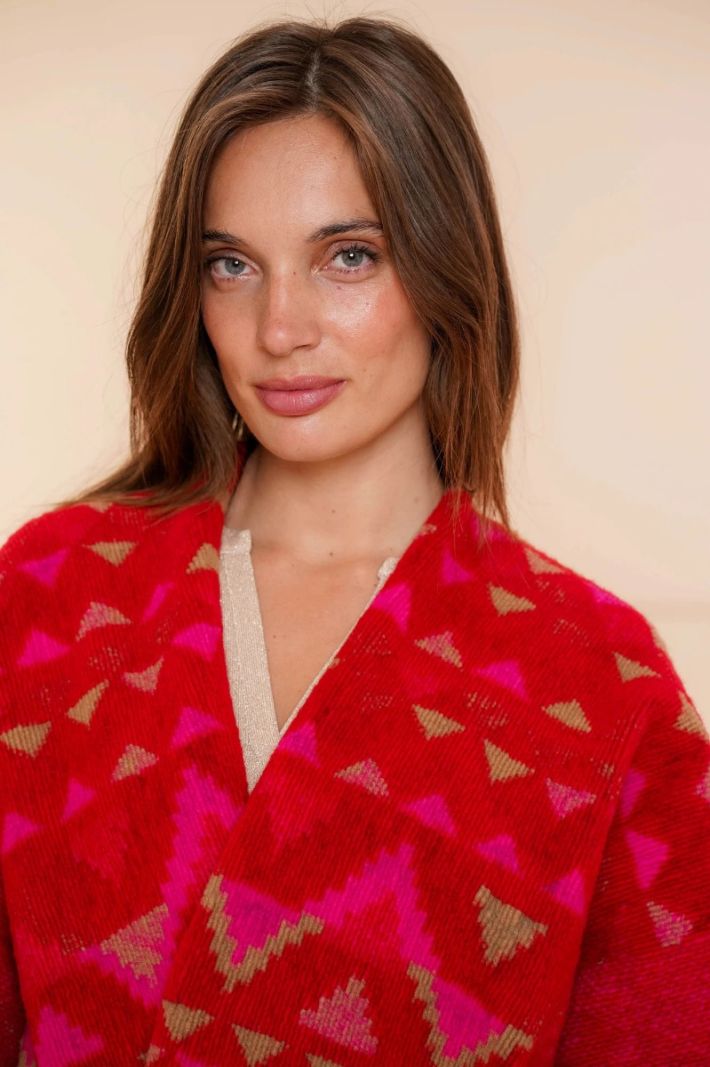 44601-20 Poncho Met Franjes - Rood