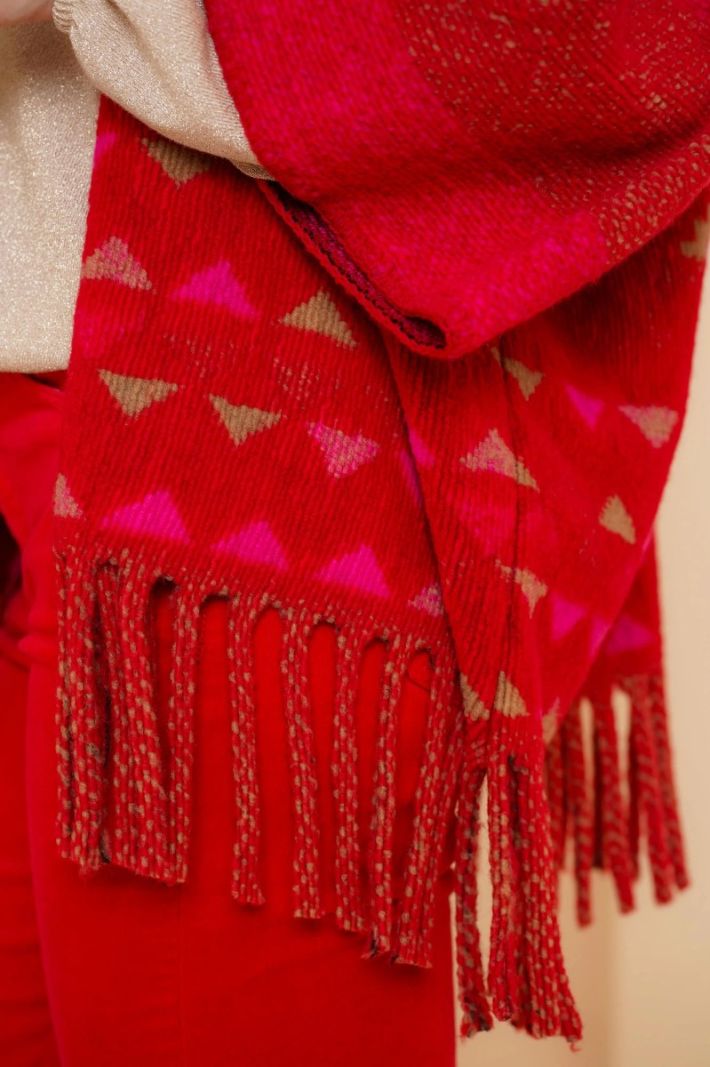 44601-20 Poncho Met Franjes - Rood