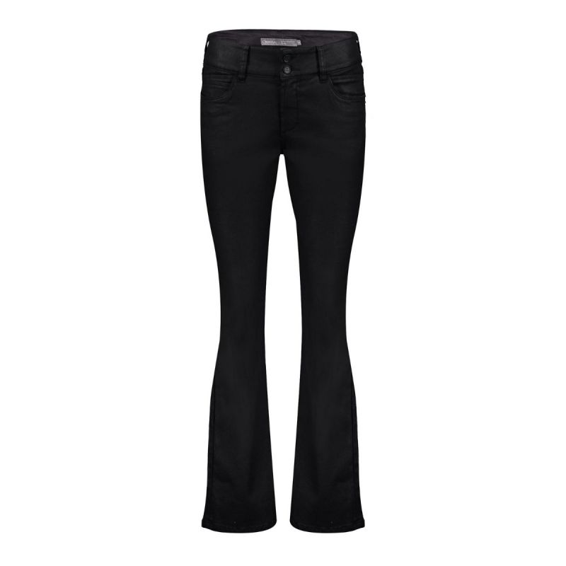 21508-10 Coated Flair Jeans - Zwart