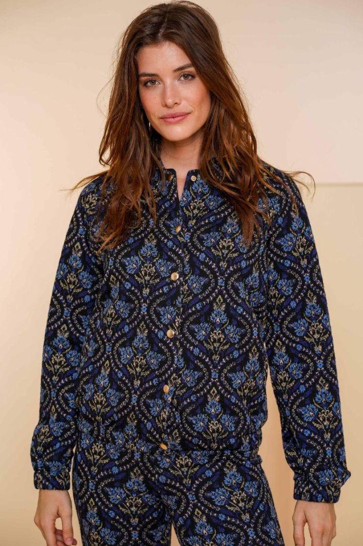 45622-20 Jacket met Print - Zwart/Blauw