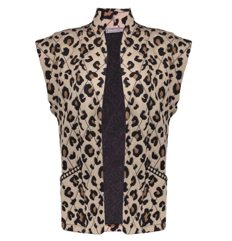 45618-20 Mouwloze Blazer Leopardprint - Zand