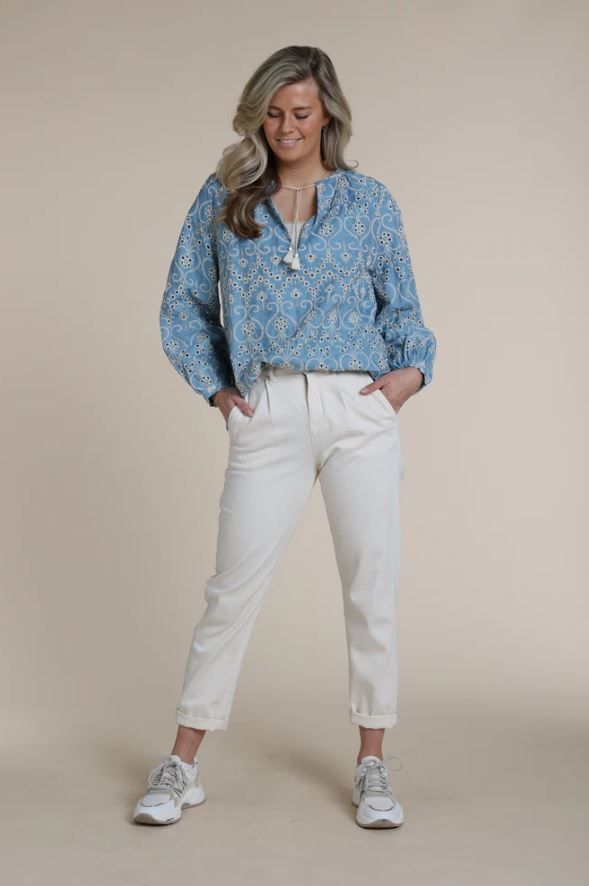 SS2344 Josephine Blouse Embroidery - Blauw
