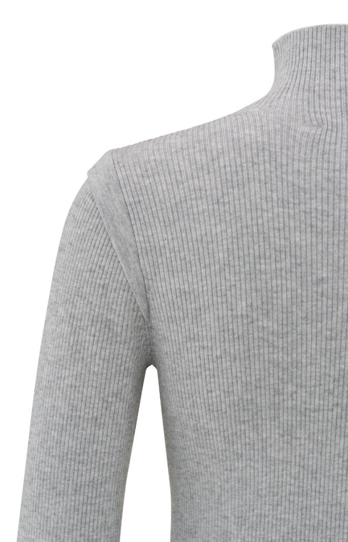 01-000403-410 Geribde Pullover - Medium Grey Melange