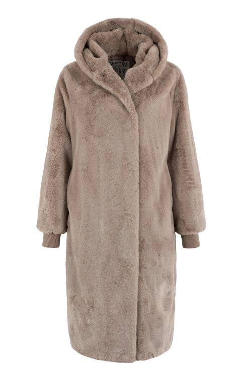 08-08 Nadjana-2 Lange Fake Fur Jas - Light Taupe Solid