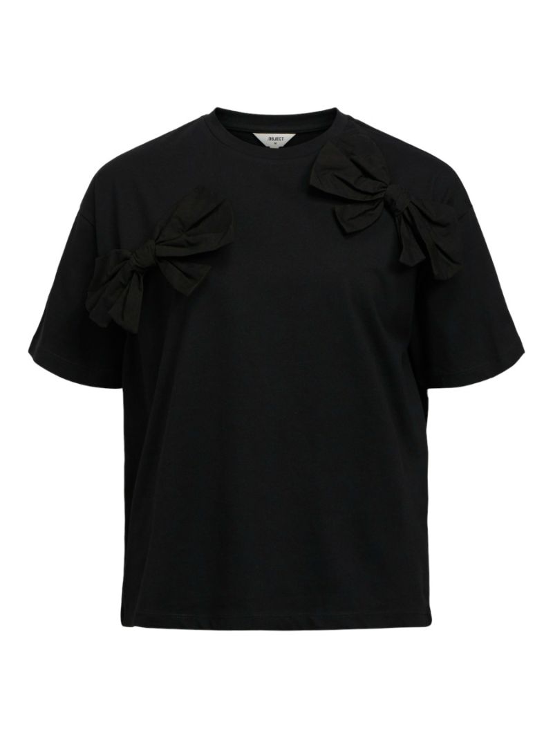 23045828 Objklara T-Shirt met Strikdetails - Zwart