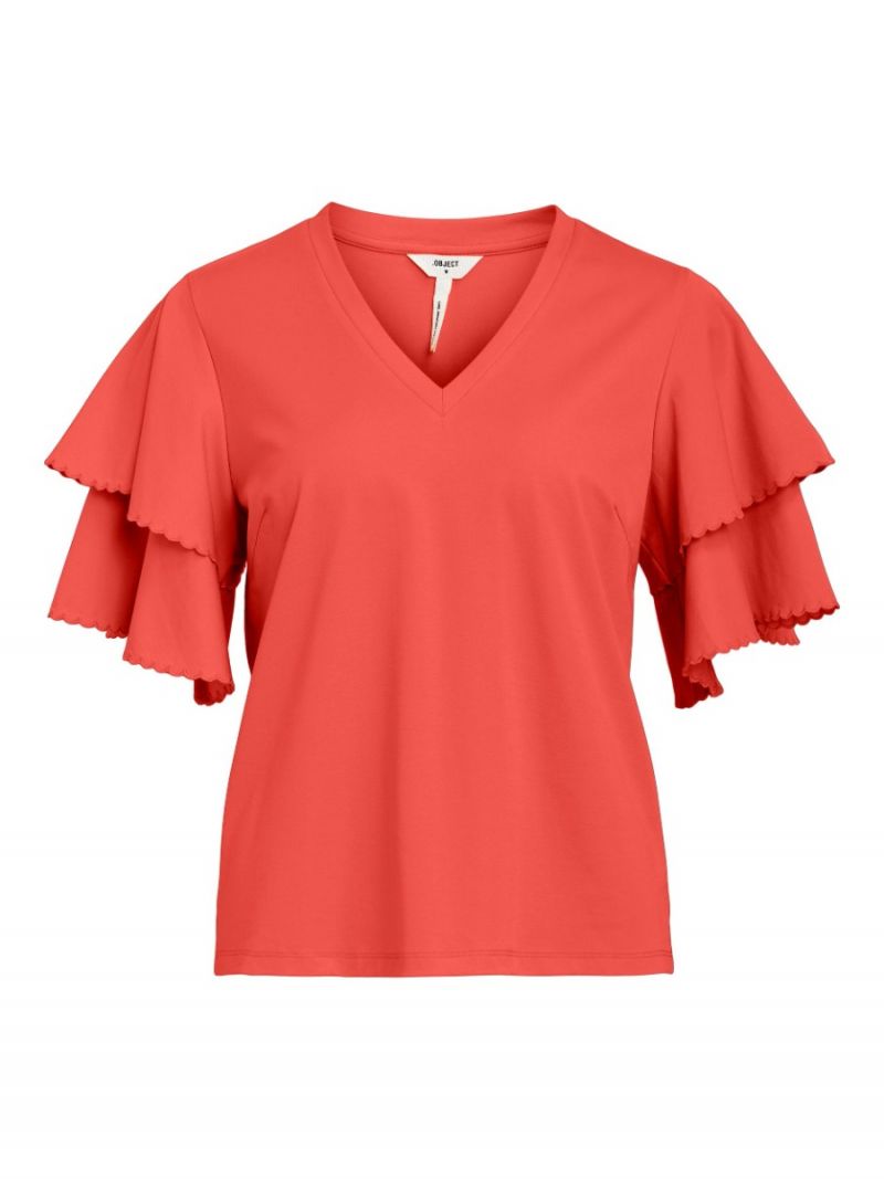 23041625 Objanni Top met Ruches - Hot Coral