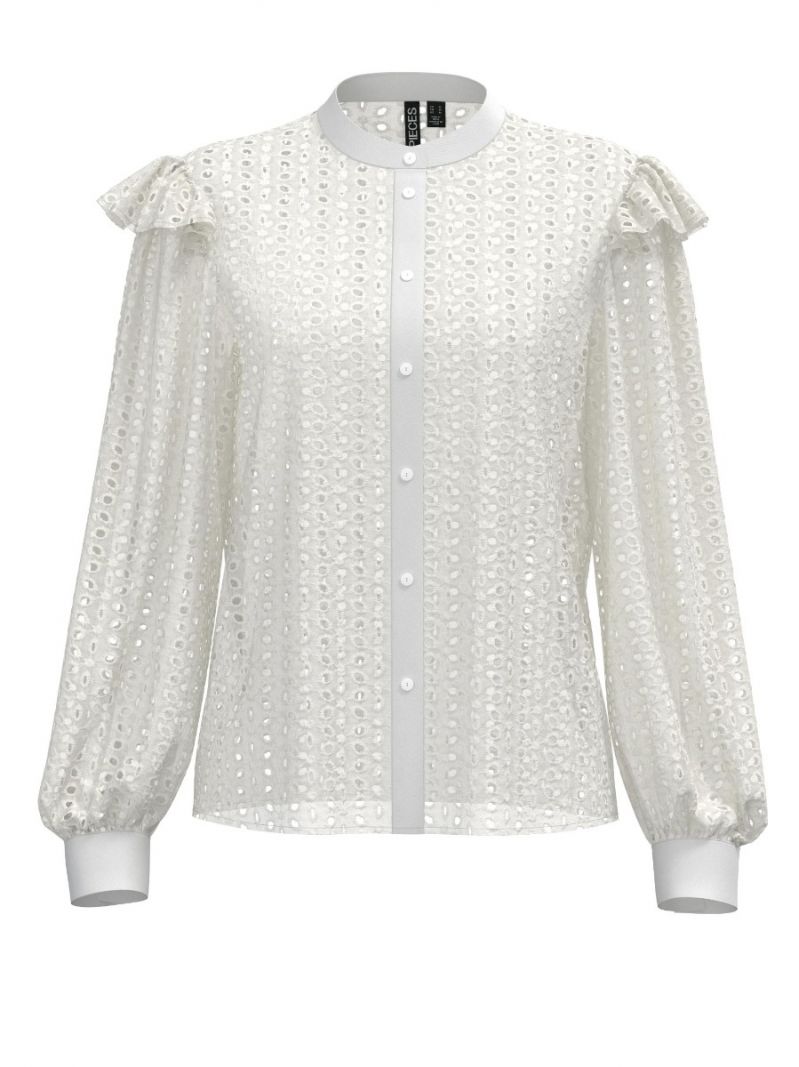 17148745 Pcmaisy Broderie Blouse - Bright White
