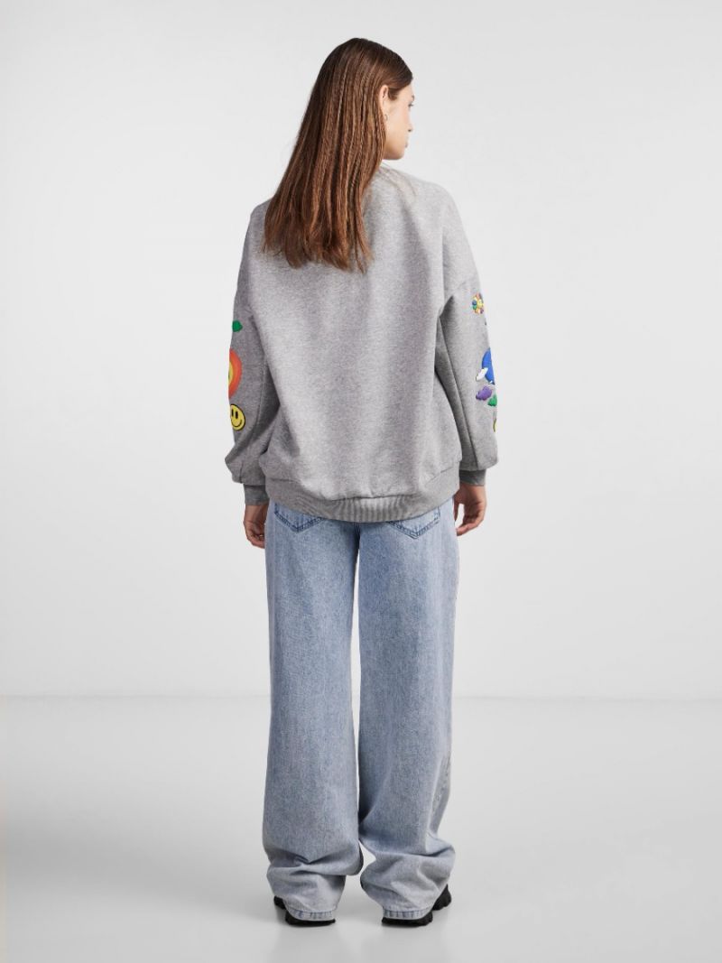 17138928 Pcdinna Sweater met Print - Light Grey Melange