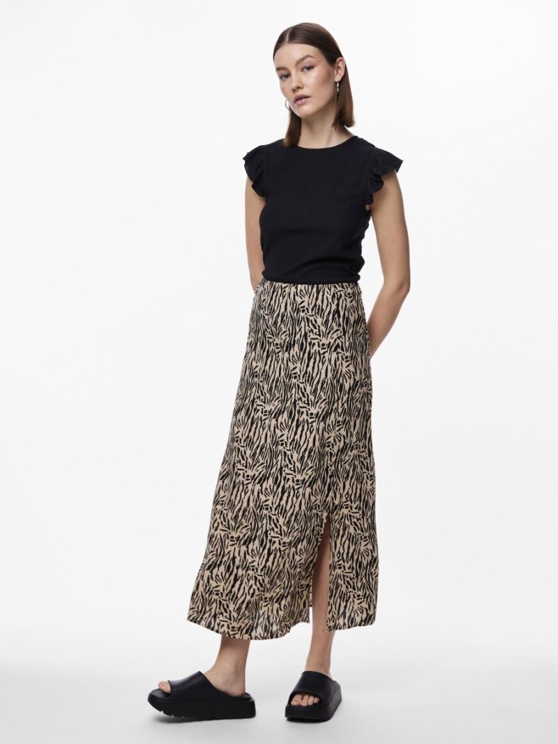 17147811 Pcnya Lange Rok met Print - White Pepper/Animal