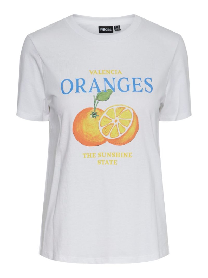 17149332 Pcane T-Shirt met Print - White/Oranges