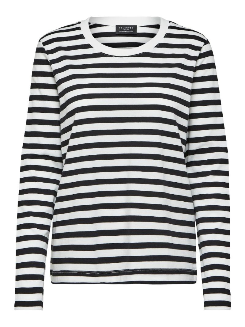 pond modder mooi Standard Gestreept Shirt met Lange Mouw 16077350 Wit/Zwart - Selected