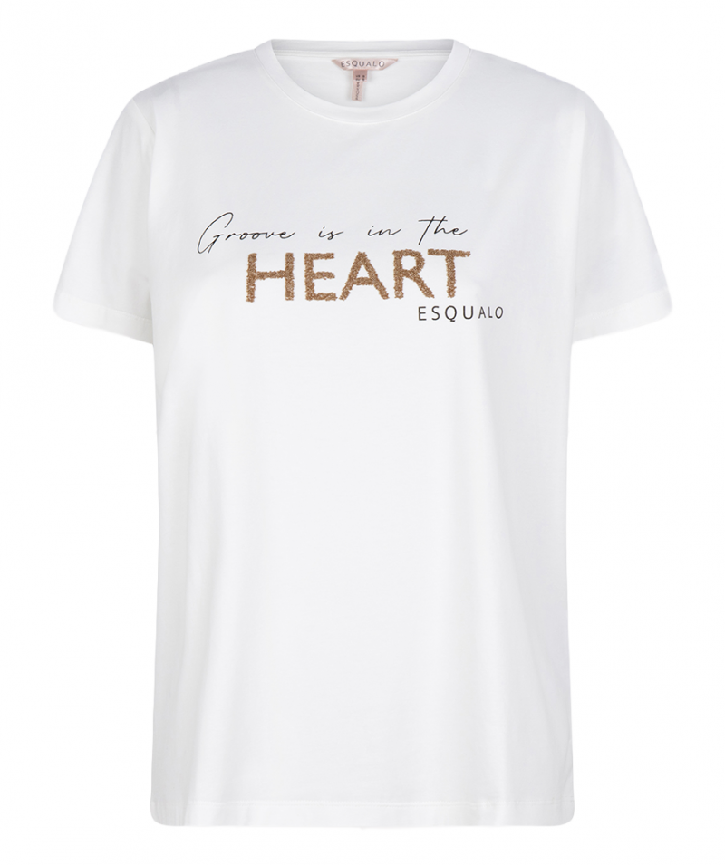 SP23.05012 T-shirt Caviar Print “Heart” - Off White/Goud