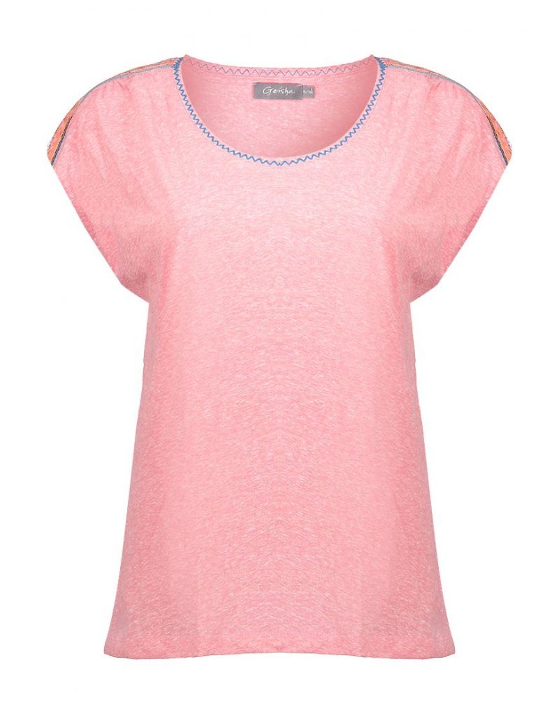 03163 T-Shirt met Schouderdetail - Roze