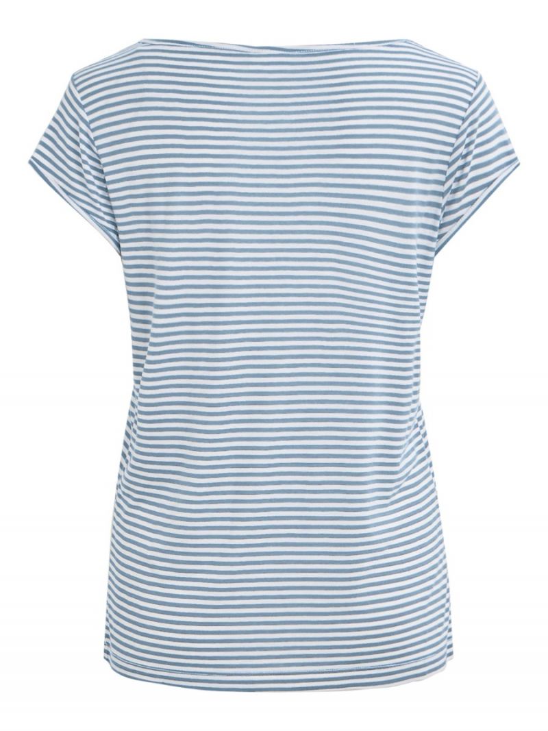 Basic T-Shirt Streep met V-Hals - Licht Blauw