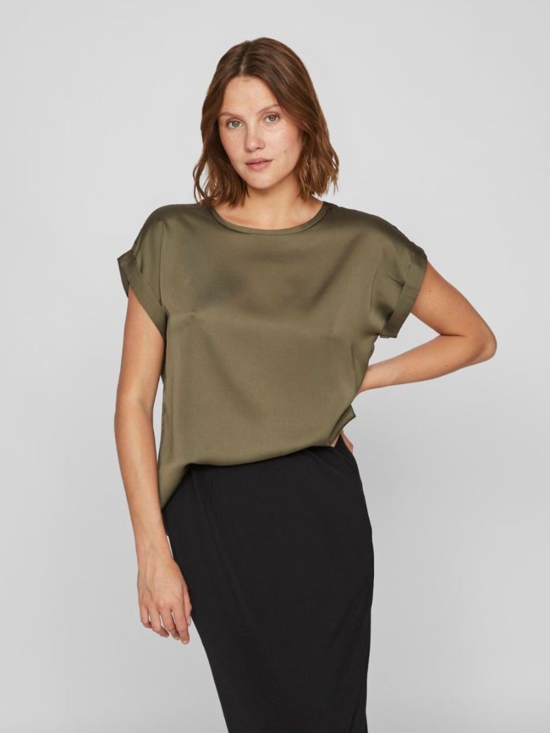 14059563 Viellette Satinlook Top - Dusty Olive