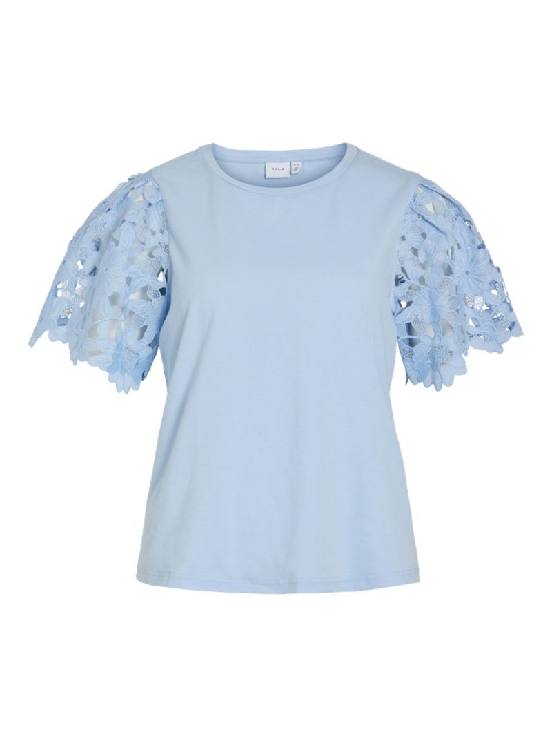 14100125 Viabbey T-Shirt met Kanten Mouwen - Kentucky Blauw