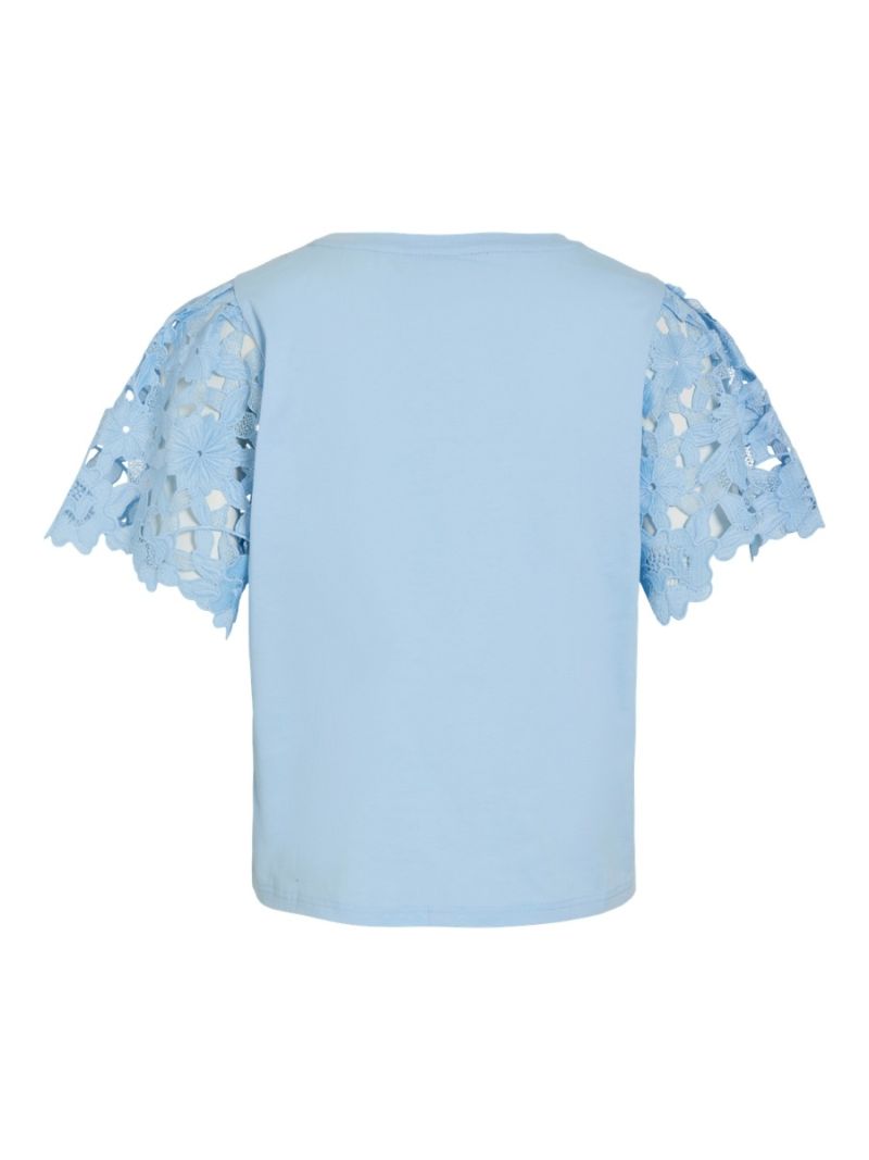 14100125 Viabbey T-Shirt met Kanten Mouwen - Kentucky Blauw