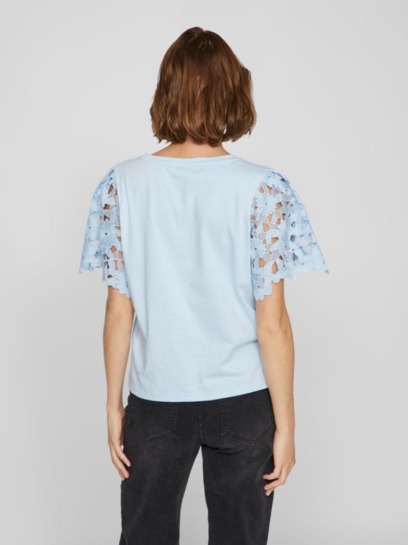 14100125 Viabbey T-Shirt met Kanten Mouwen - Kentucky Blauw