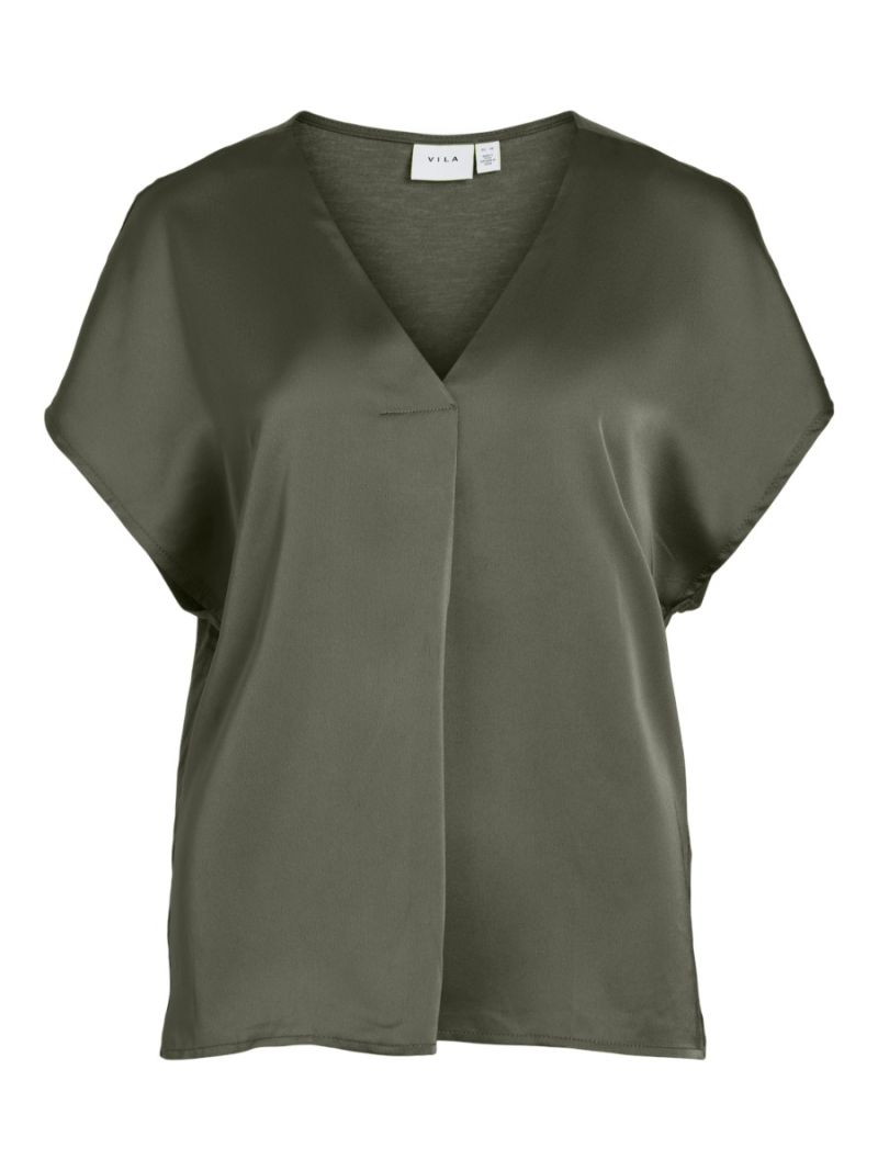 14089239 Vielette Satin Top met V-Hals - Dusty Olive