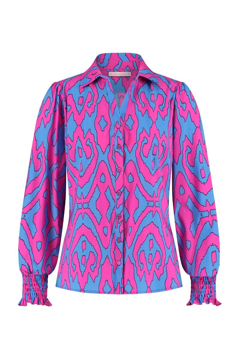 Edey Ornament Blouse 08134 Shirt Blue/Fuchsia - Studio Anneloes